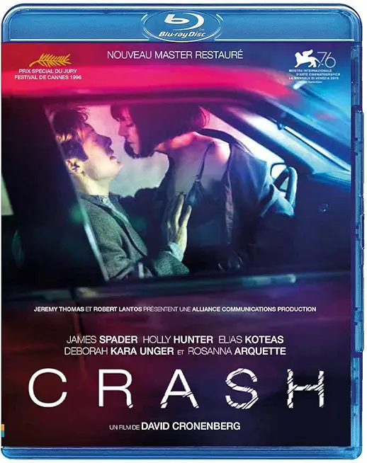 Filmposter, een stel in een auto, met de titel 'Crash'.