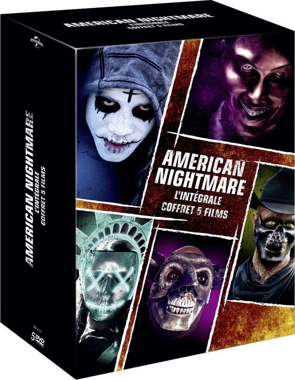 Coffret DVD American Nightmare, avec des visages masqués, thème horreur.