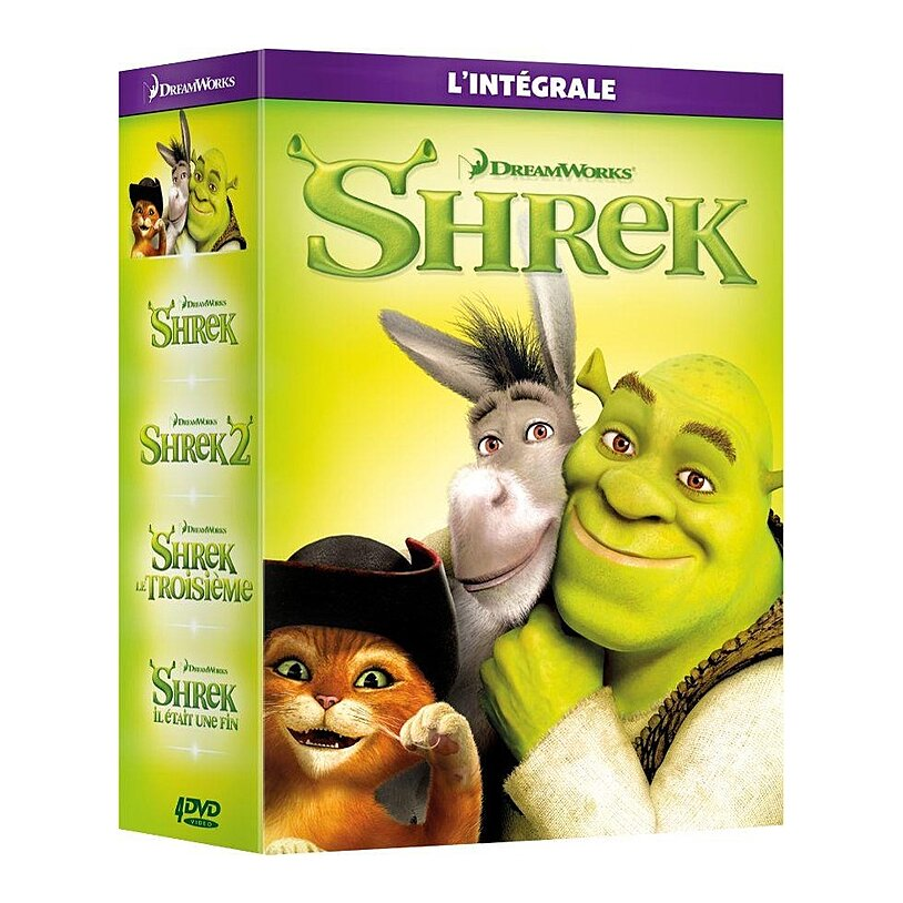 Coffret DVD Shrek. Montre Shrek, l'Âne et Fiona. Comprend les films Shrek 1, 2, 3 et 4.