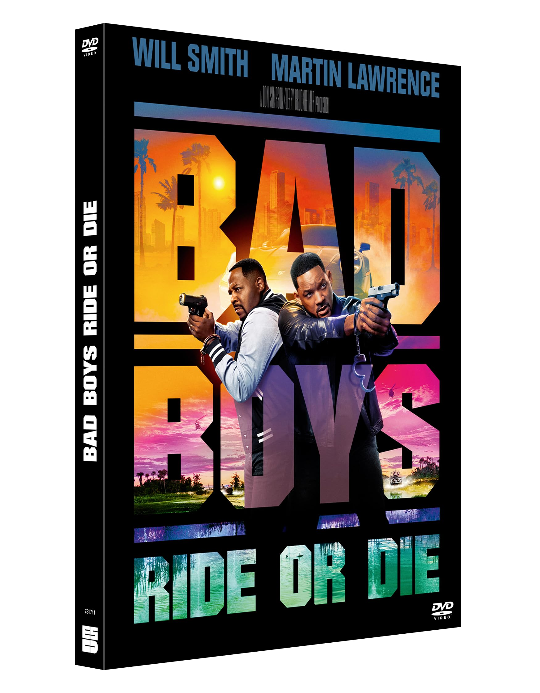 DVD cover for 'Bad Boys: Ride or Die'. Features Will Smith and Martin Lawrence with guns, against a city backdrop.