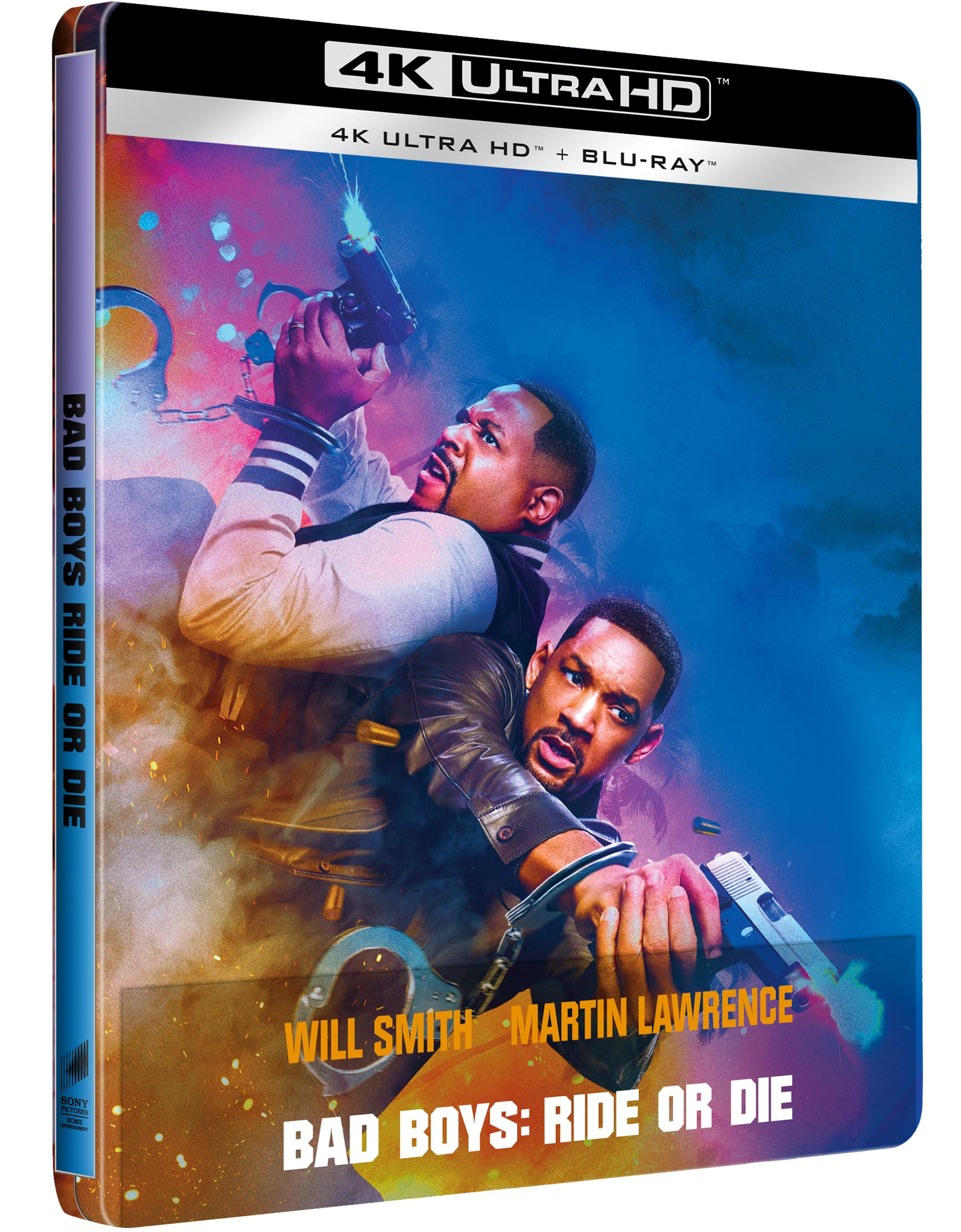 DVD cover of "Bad Boys: Ride or Die". Features Will Smith and Martin Lawrence holding guns. Blu-ray logo.