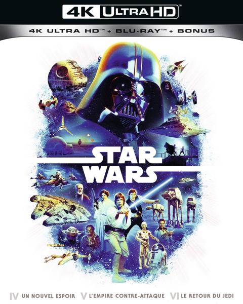 Couverture du film Star Wars avec Dark Vador et divers personnages des films.