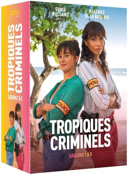 Tropiques Criminels seizoenen 1 tot 5 dvd-boxset. Toont twee vrouwen in politie-uniformen.