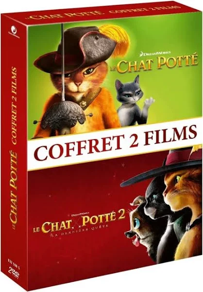Movie DVD box set. Features Puss in Boots and Puss in Boots: The Last Wish. Red and white box.