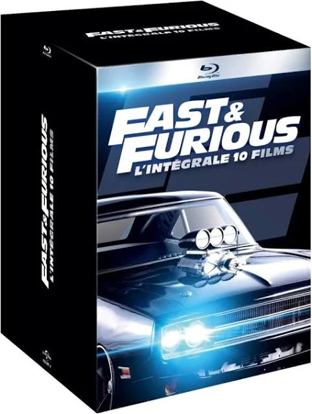 Fast & Furious, a DVD box set. Black box with car image. The title is in white and blue.