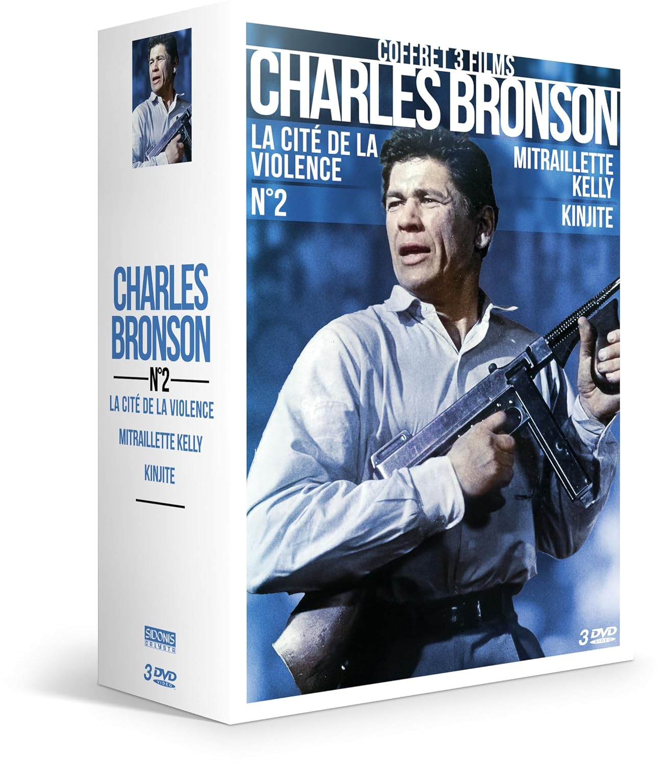 Coffret de trois films de Charles Bronson avec affiche de film.