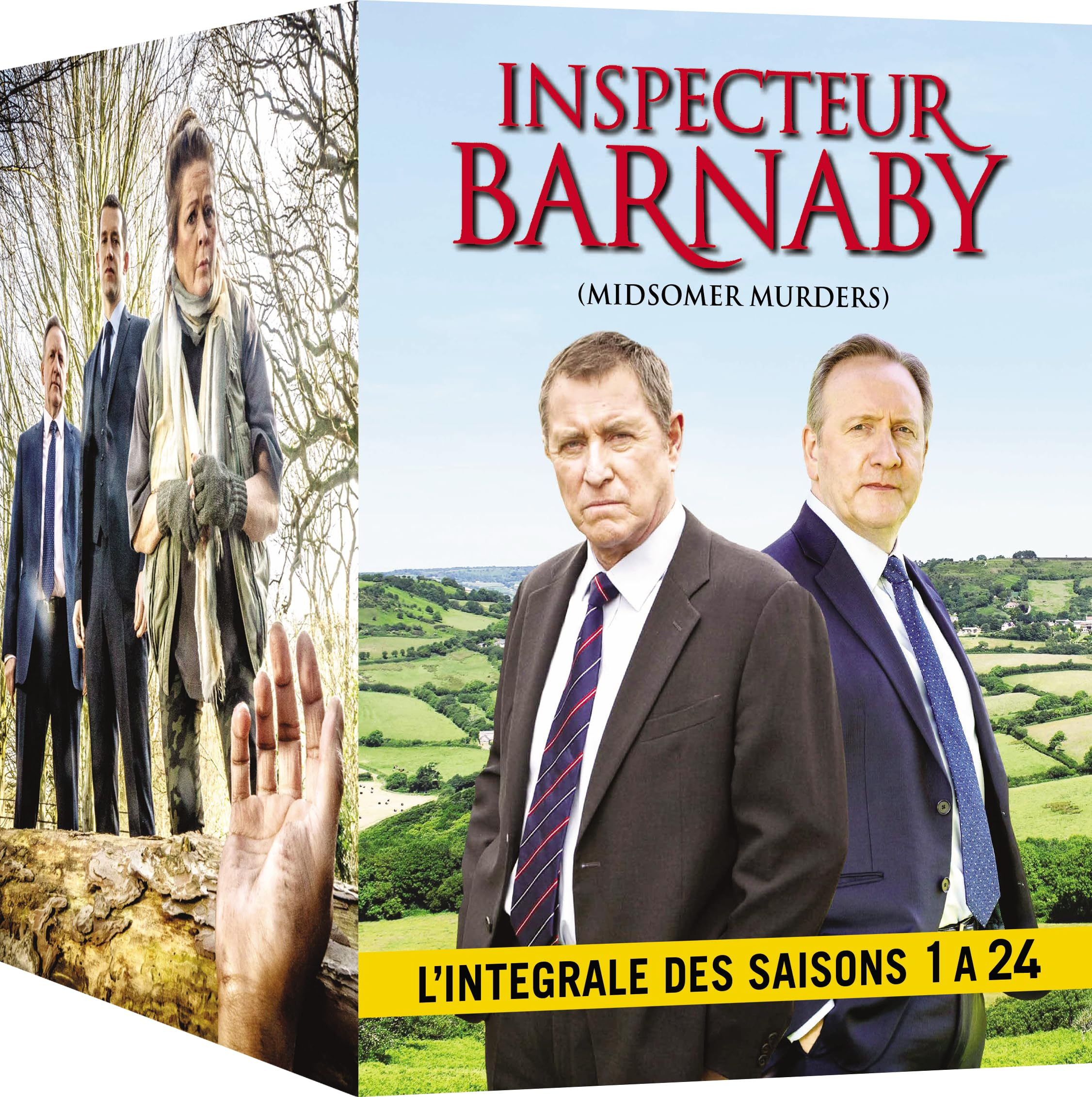 DVD box set with detectives and a hand in the foreground. Text: Inspecteur Barnaby.