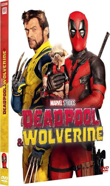 Boîtier DVD Deadpool et Wolverine. Comprend des images des deux personnages et le titre du film.