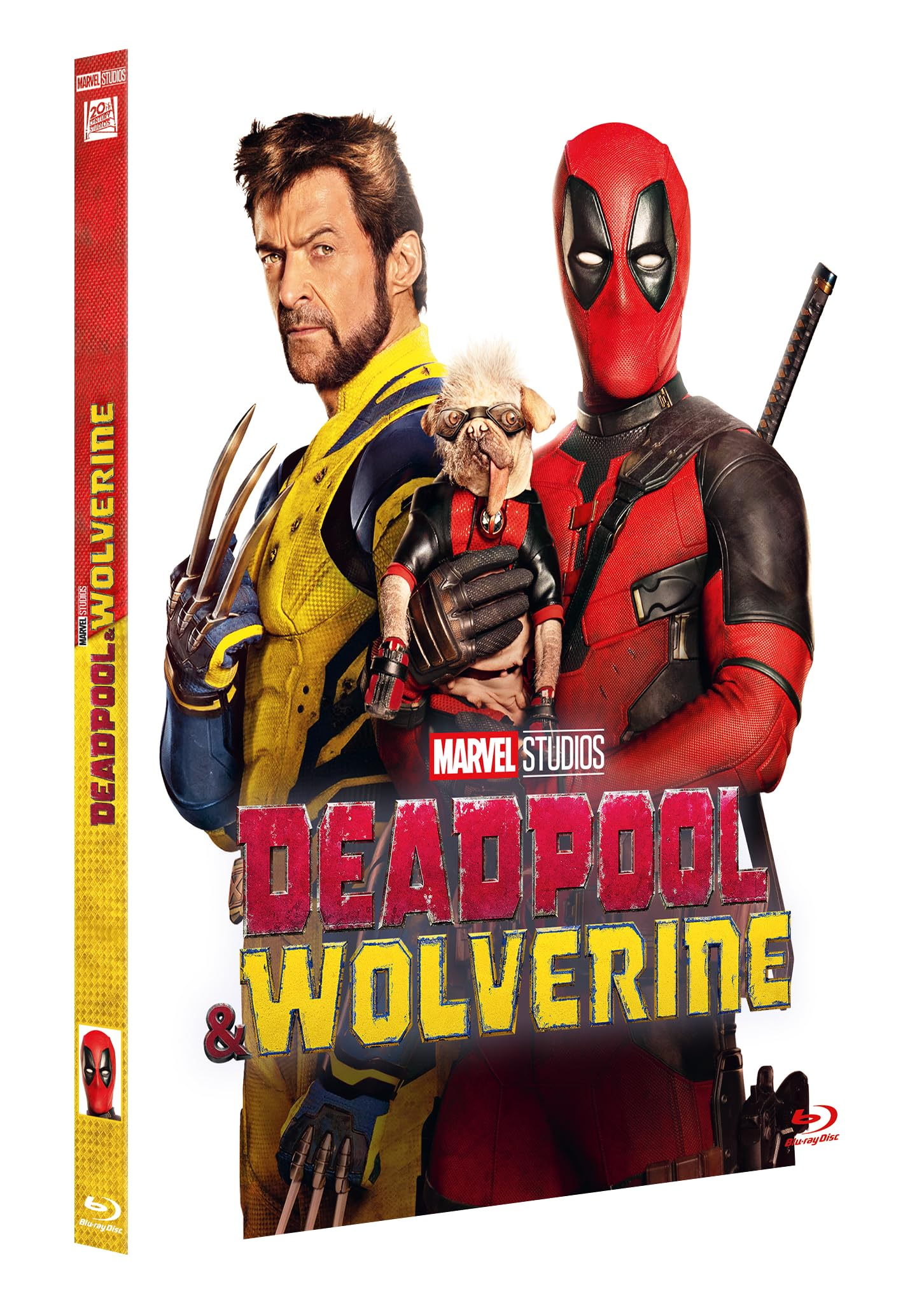 Blu-ray cover of Deadpool & Wolverine, featuring Wolverine with claws and Deadpool in red suit.