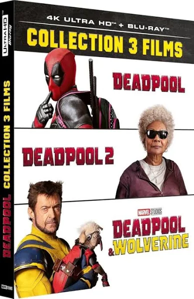 Verzameling van Deadpool-films, met Deadpool, Deadpool 2 en Deadpool & Wolverine.