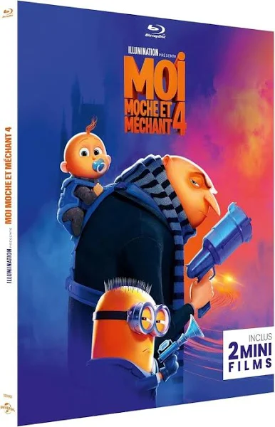 DVD cover of 'Despicable Me 4' with Gru, a baby, and minions.