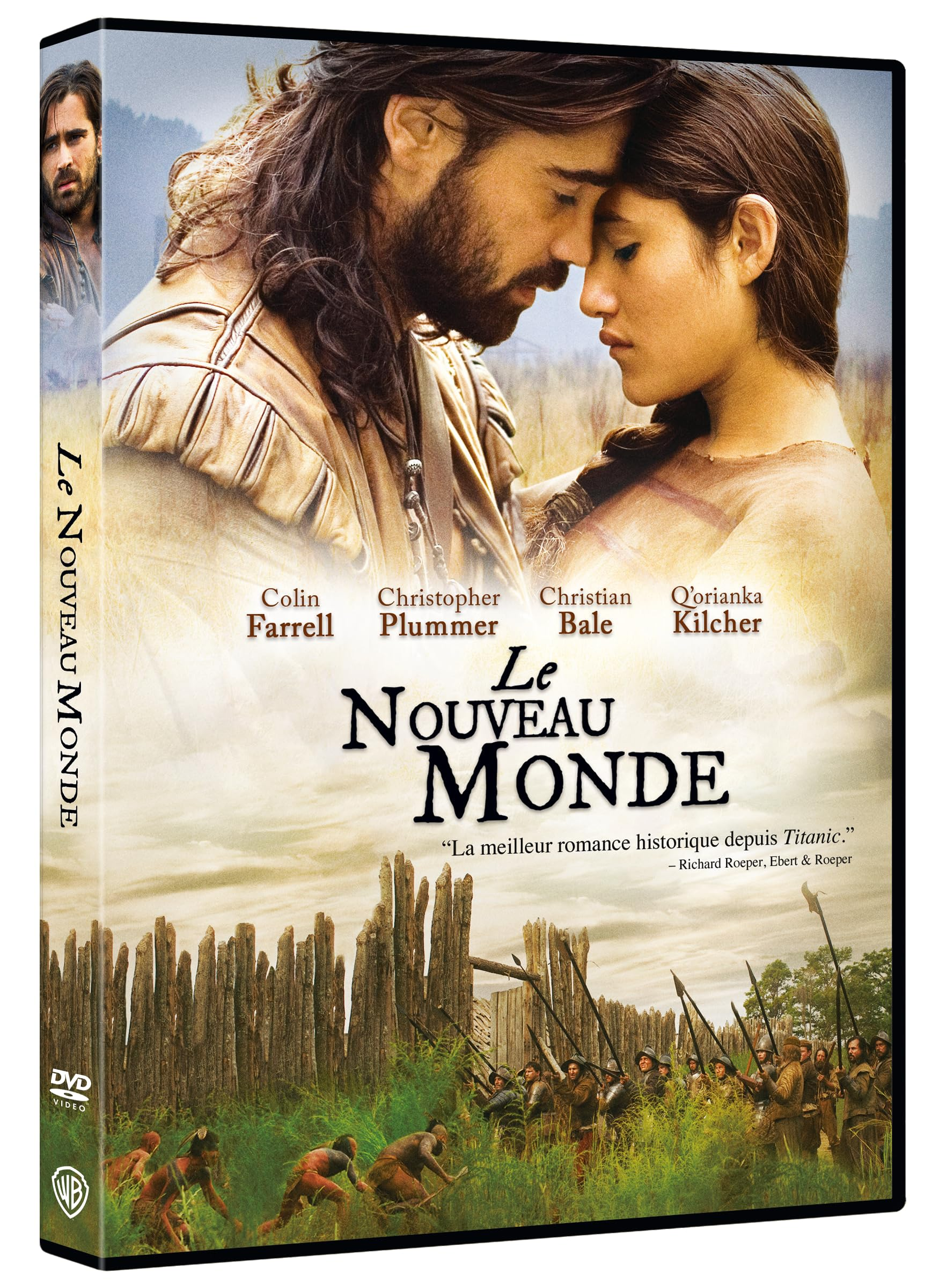 Couverture DVD de 'Le Nouveau Monde', représentant un couple et des Amérindiens.