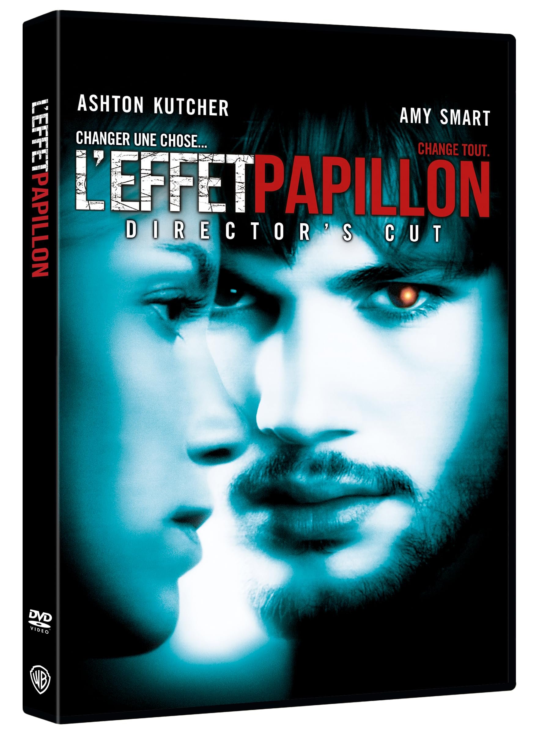Boîtier de DVD avec une image bleue et noire de visages avec le titre 'L'effet Papillon'.