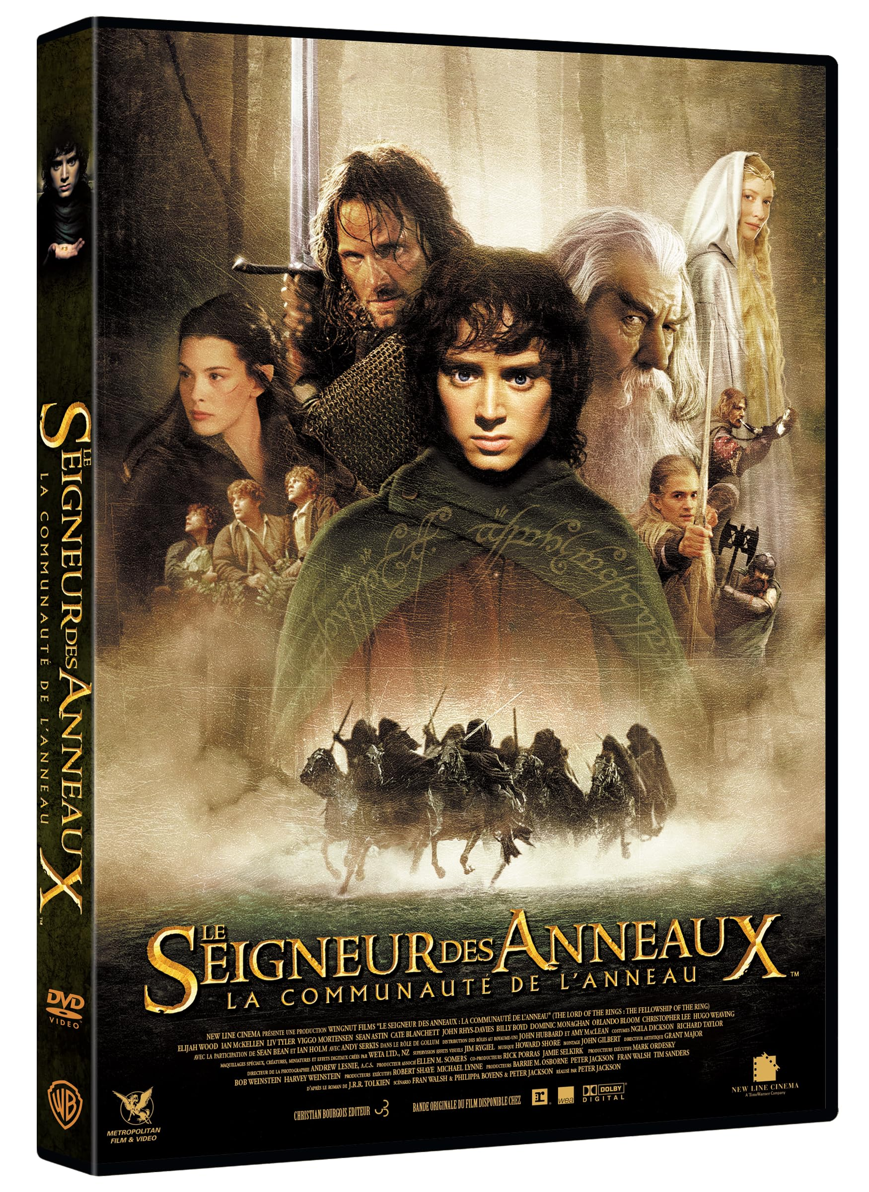 Affiche de film avec des personnages du Seigneur des Anneaux. Texte en français.