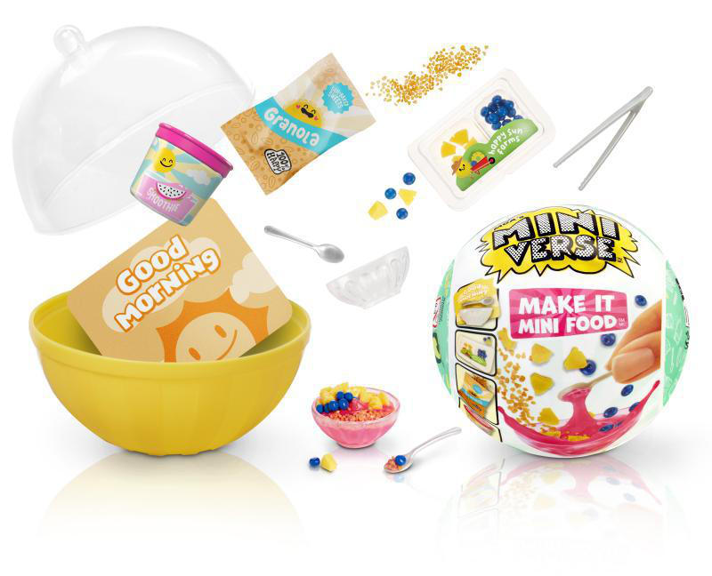 Mini Verse Make It Mini Food Set mit verschiedenen Miniatur-Lebensmitteln und Zubehör.