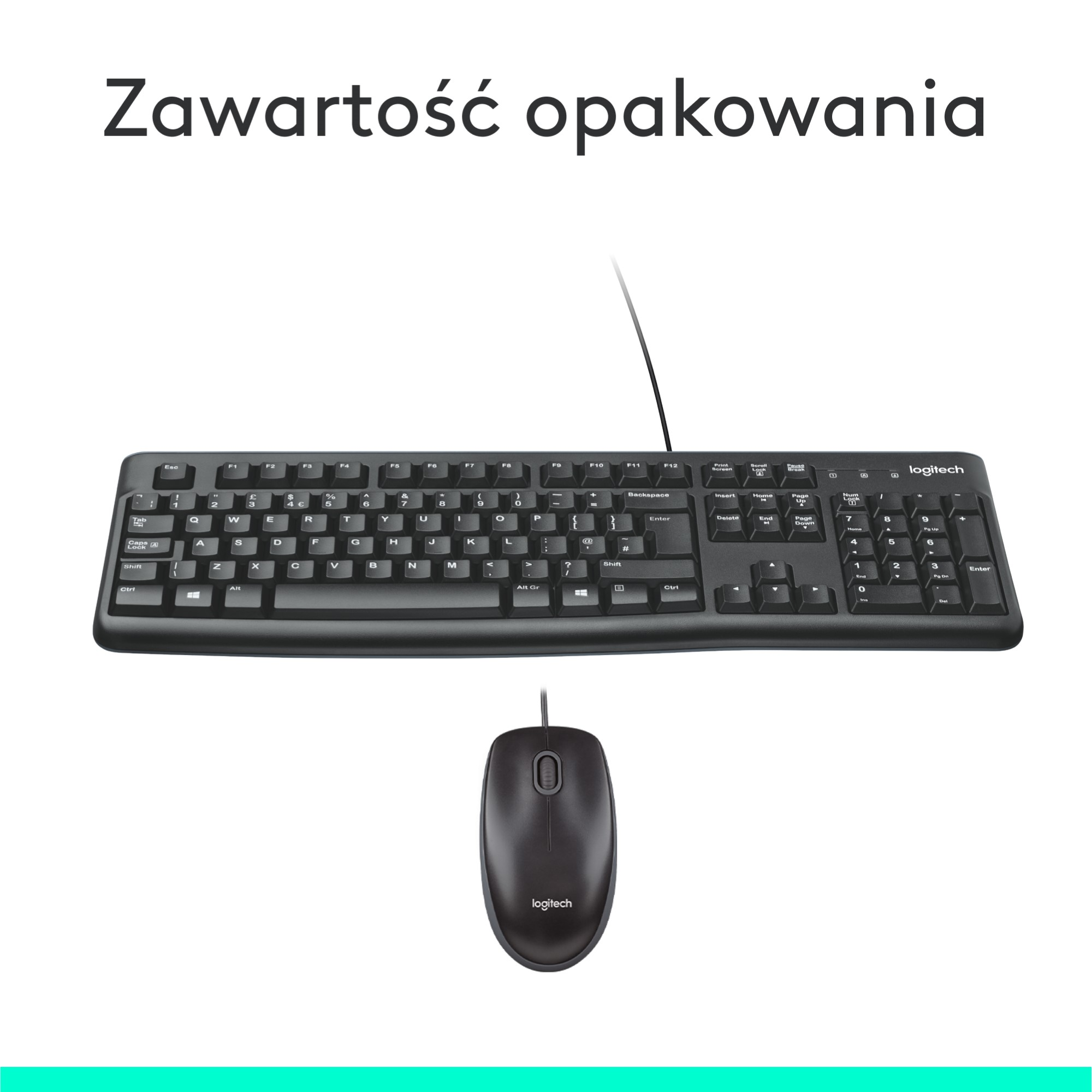 Czarny zestaw klawiatura i mysz na białym tle.