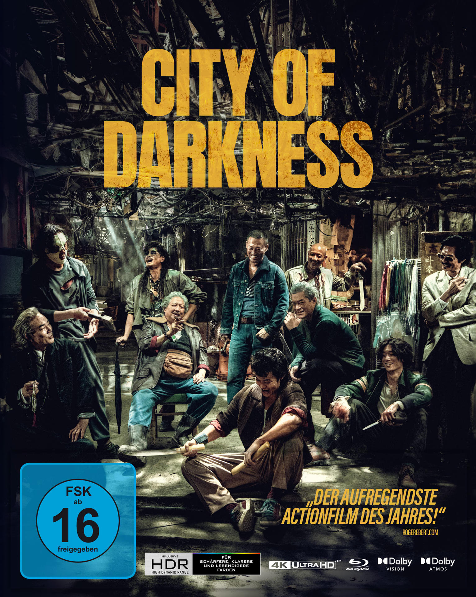 Film-DVD-Cover mit mehreren Personen, dunklen Farben und Text.