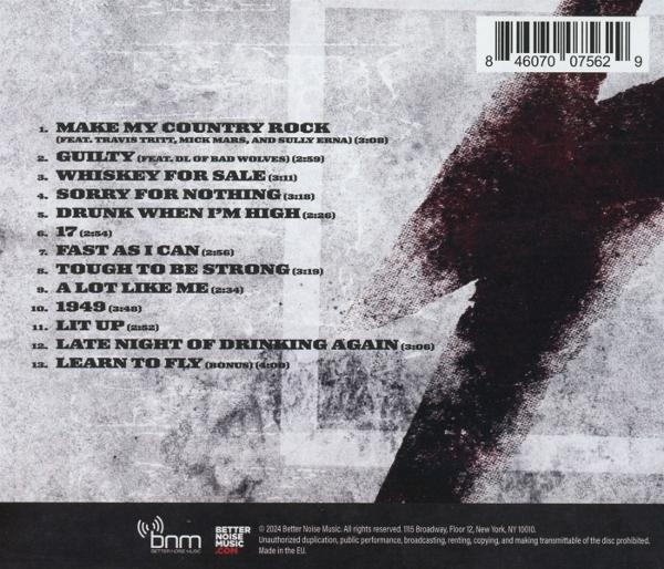 Rückseite einer CD, mit einer Liste von Songs und einer Grafik.