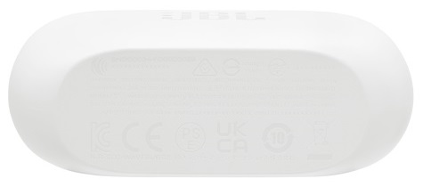 Białe etui ładujące z nadrukowanym tekstem i logo na spodzie.