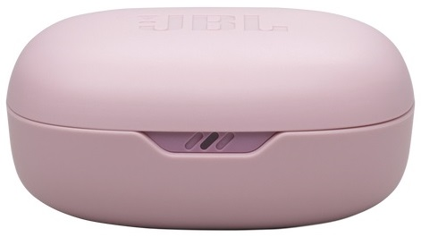 Różowe etui na słuchawki JBL, zamknięte, na białym tle.