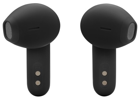 Para czarnych bezprzewodowych słuchawek na białym tle, zbliżenie.