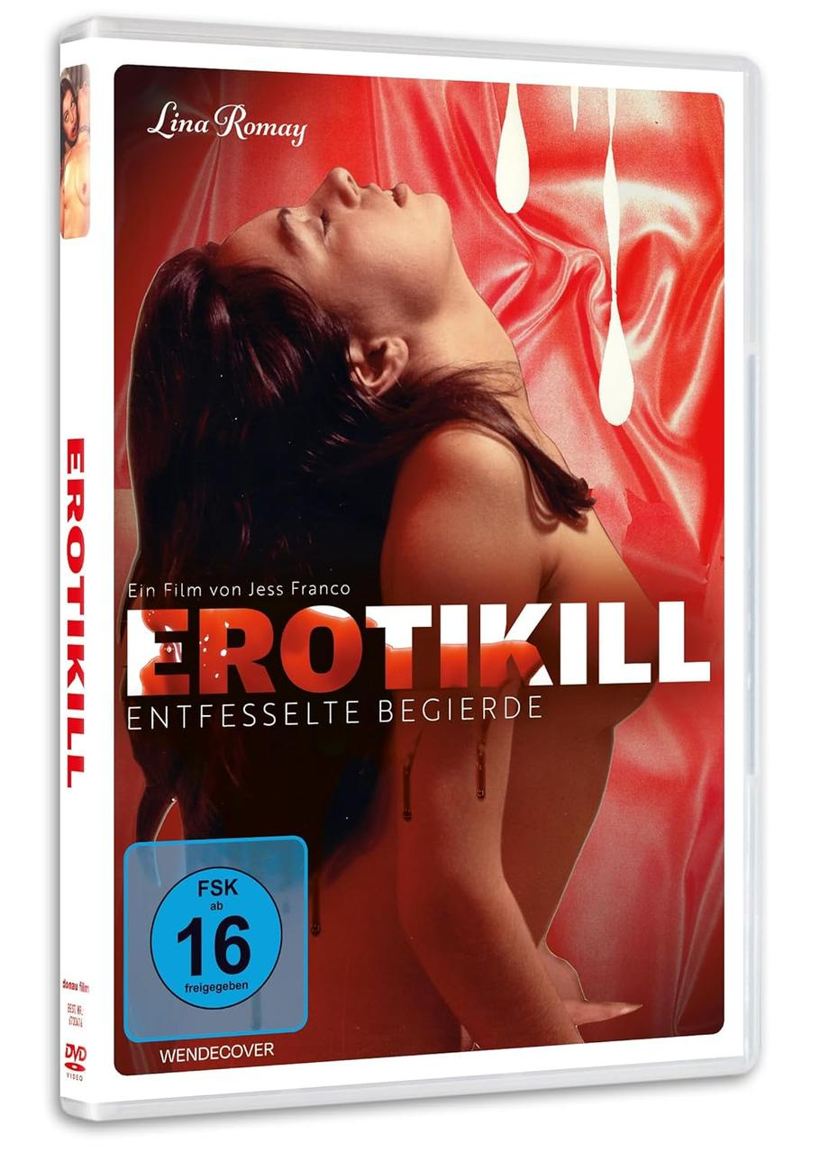 DVD-Hülle mit Frauenbild. Rote und weiße Farben dominieren, Titel Erotikill.