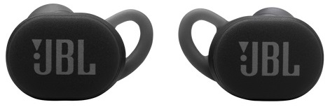 Czarne słuchawki JBL z zaczepami na uszy. Logo JBL jest widoczne na każdej słuchawce.