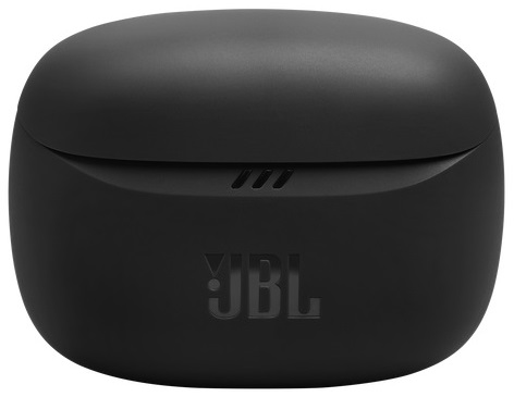 Czarne etui na słuchawki JBL z logo JBL. Białe tło.