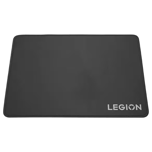 Siyah mousepad. Legion logosu sağ alt köşede. Siyah arka plan.