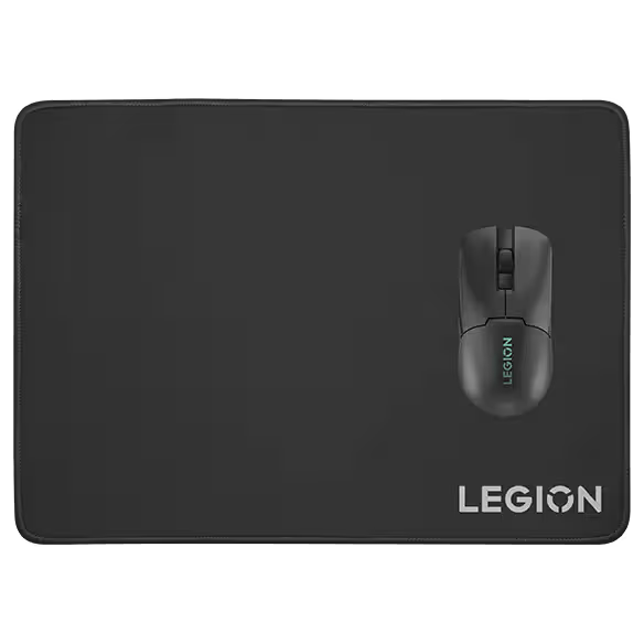 Marka Legion'un görülebildiği siyah bir mousepad üzerinde siyah fare.