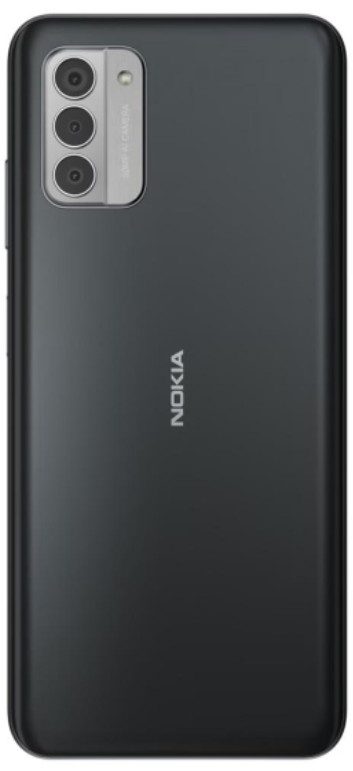 Widok z tyłu czarnego telefonu Nokia, potrójny aparat i logo Nokia.