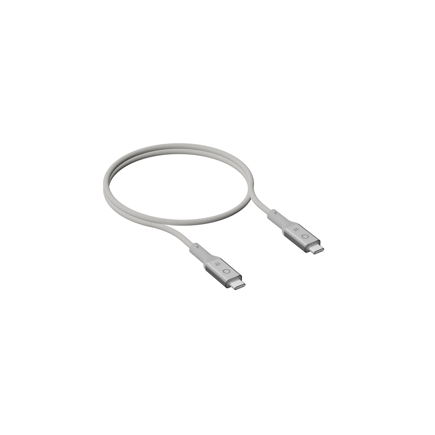 A white USB-C cable, showing the connectors at both ends, isolated on a black background.