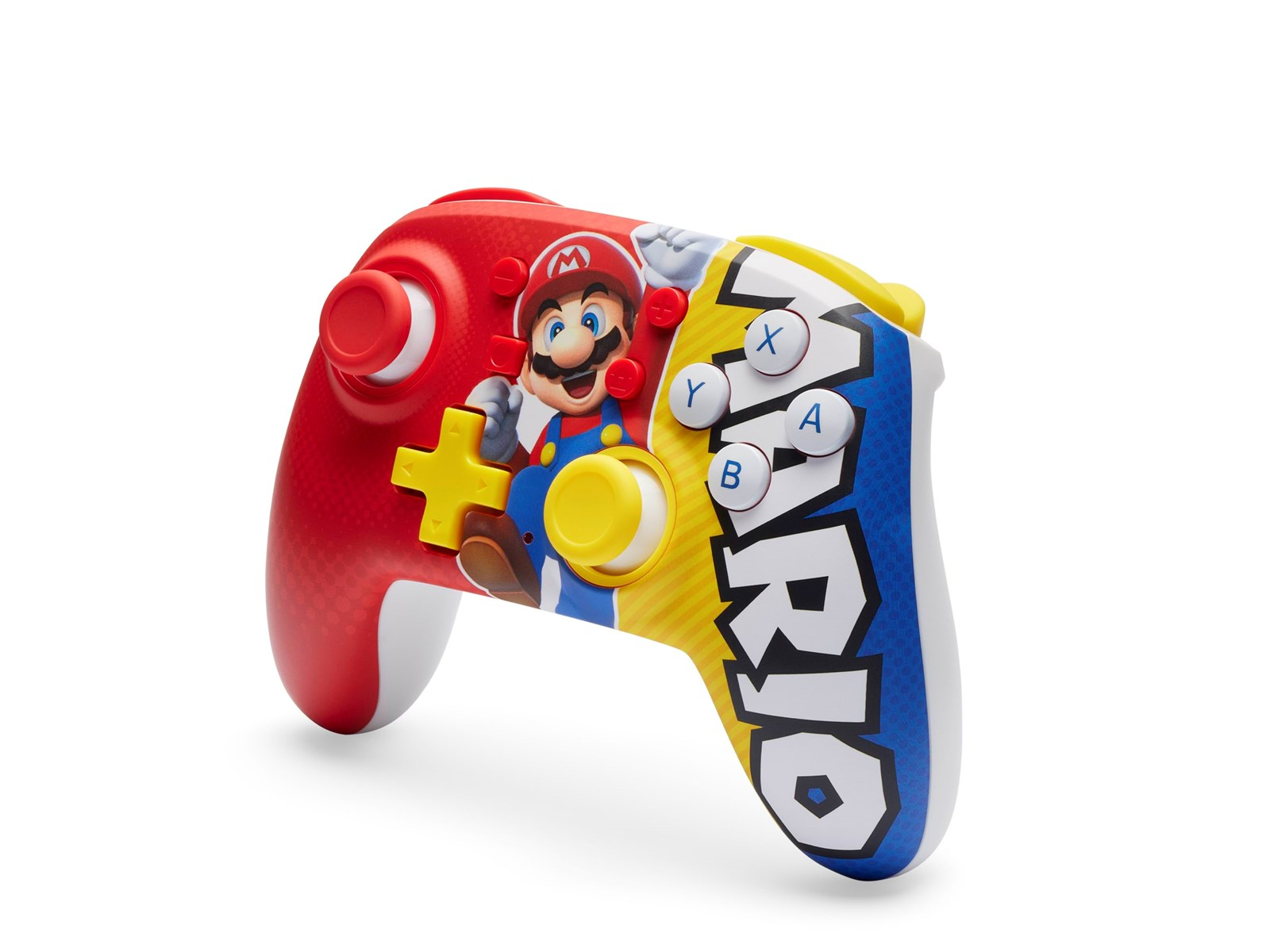 Czerwono-biały kontroler Nintendo Switch z motywem Mario.