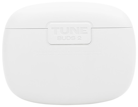 Białe etui ładujące do słuchawek z napisem TUNE BUDS 2.