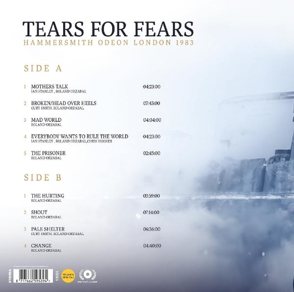 Pochette d'album de Tears for Fears, Hammersmith Odeon, Londres 1983, liste des titres.