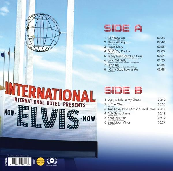 Een platenhoes met songtitels en het Elvis-logo.