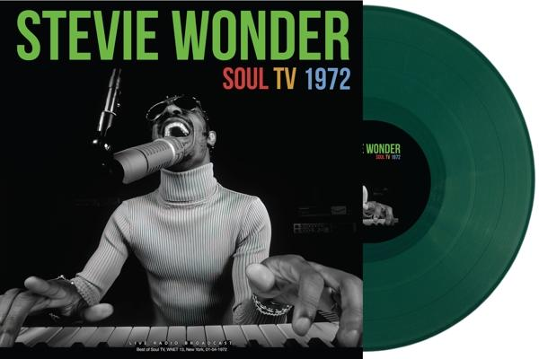 Pochette de l'album 'Soul TV 1972' de Stevie Wonder, avec l'artiste jouant du piano.