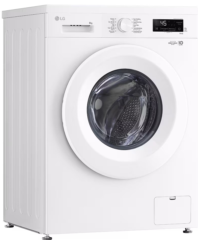Biała pralka LG, widok z przodu.