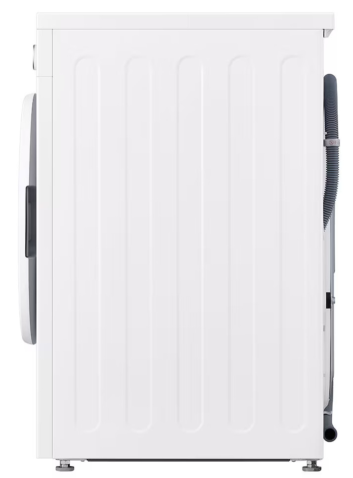 Biała pralka LG, widok z boku.