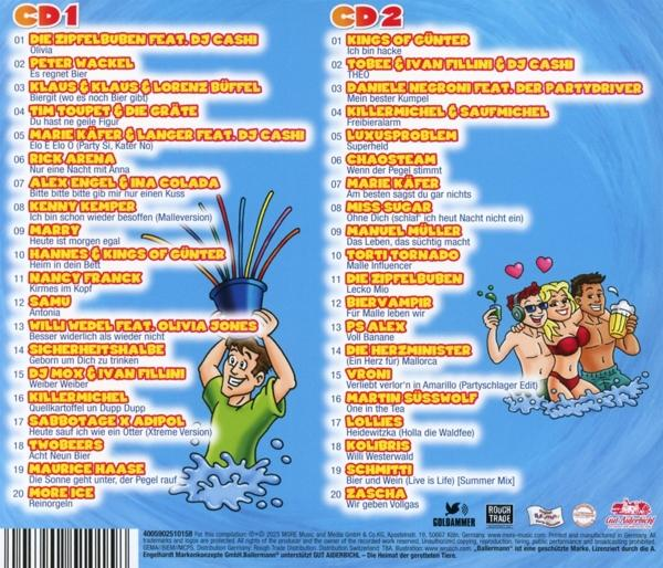 Albumcover mit Titelliste, eine Cartoon-Mann gießt Wasser, im Hintergrund zwei Frauen.