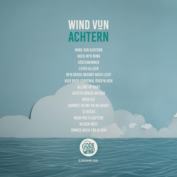 Ein Poster mit einem Gedicht auf Niederländisch, mit einer Himmels- und Meeresillustration. Logo unten.