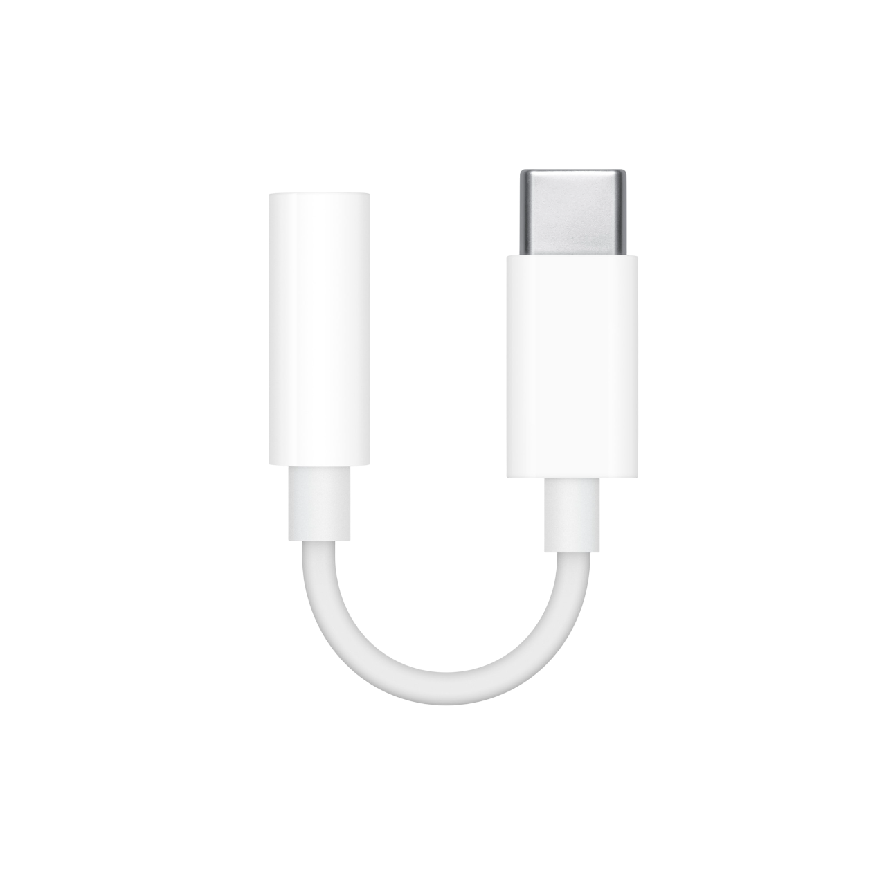 Siyah bir arka plan üzerinde beyaz bir USB-C - 3,5 mm ses adaptör kablosu.