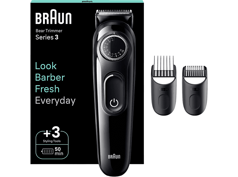 Barbero - Braun Series 3 BT3410, Recortadora De Barba, Dial de precisión, 40 ajustes longitud