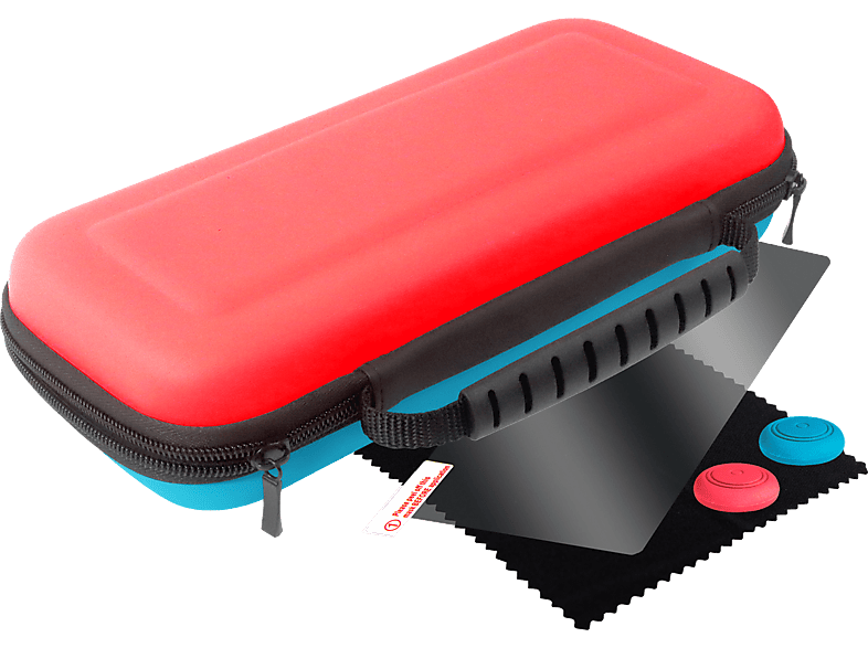 Kit accesorios - Ardistel Fresh BlackFire, Para Nintendo Switch OLED, Grips, Estuche, Protector pantalla 9H, Rojo y azul