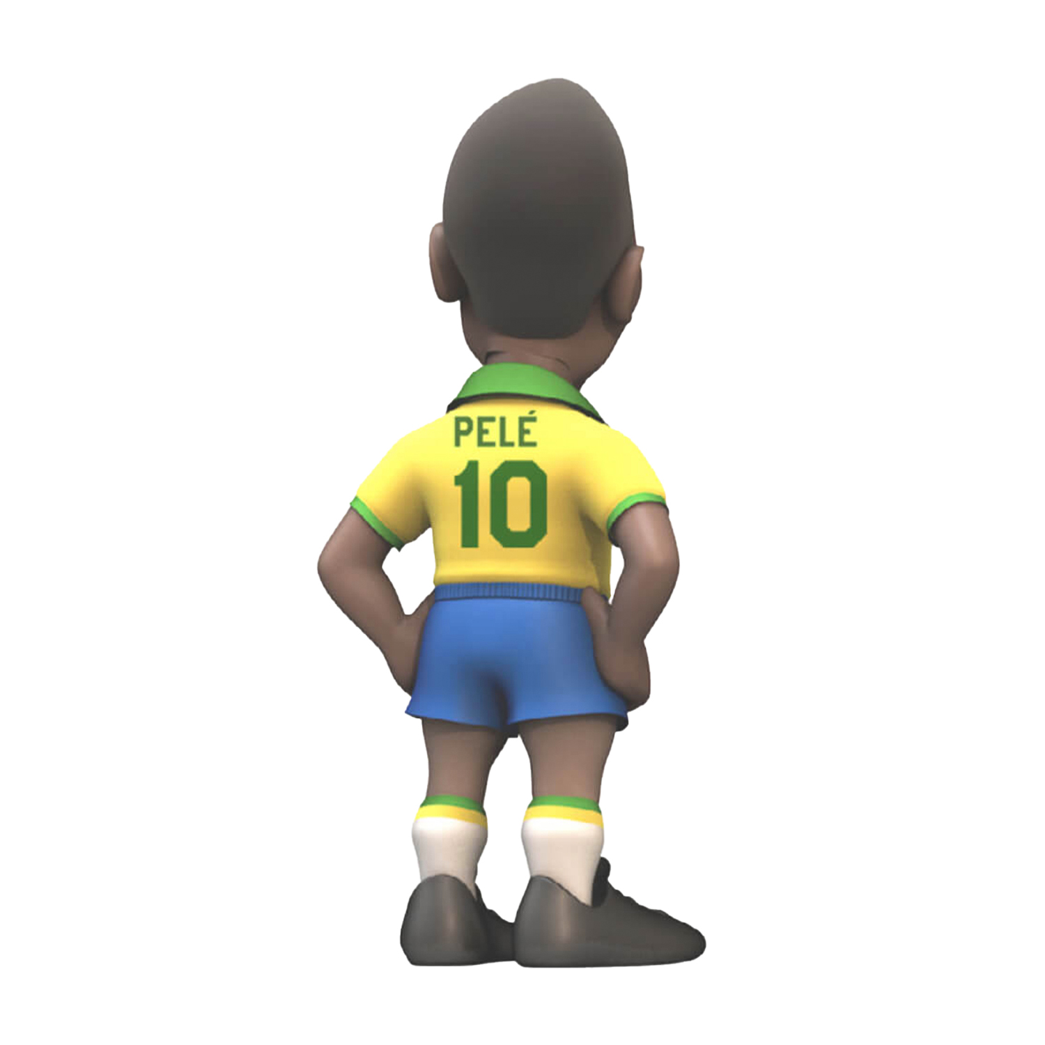 Un personaggio dei cartoni animati di Pelé, di spalle, con la divisa del Brasile.