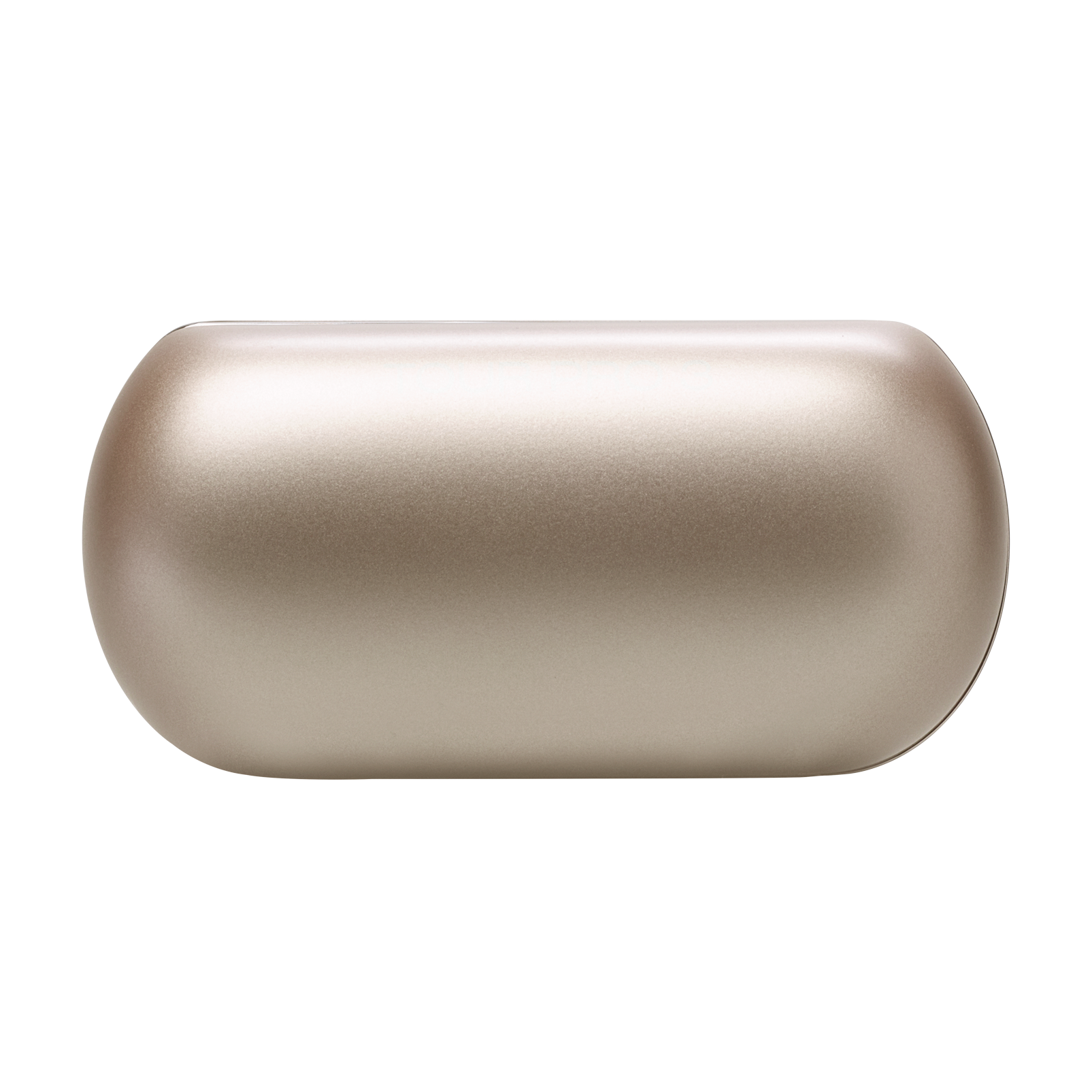 Oval, metal görünümlü bir nesne. Pürüzsüz, açık renkli yüzey. Siyah arka plan.