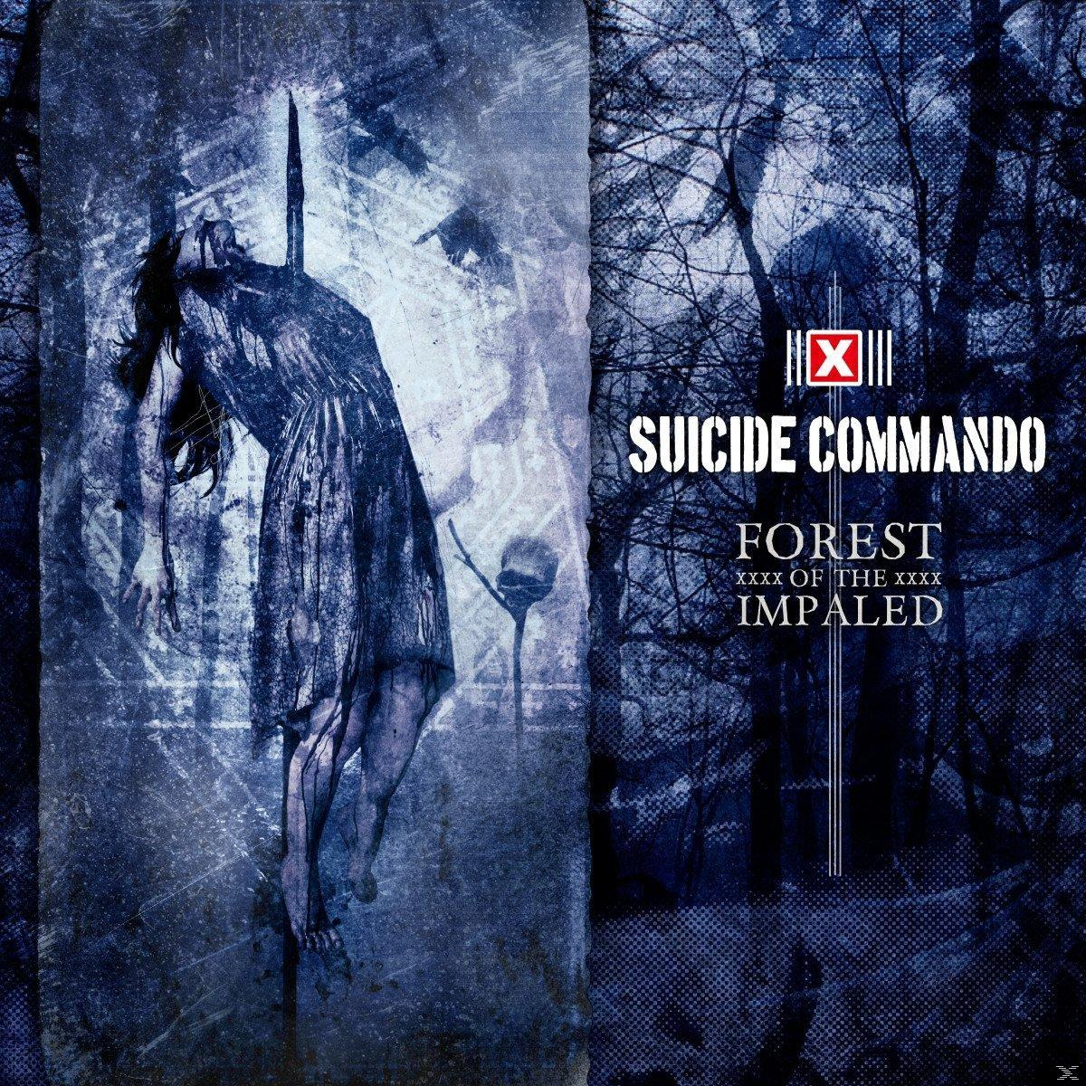 Album borító egy fán lógó nővel, háttérben erdővel. Suicide Commando.