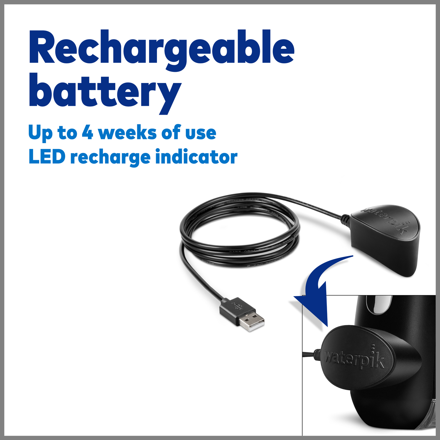 Black USB cable with connector and charging adapter for a device.