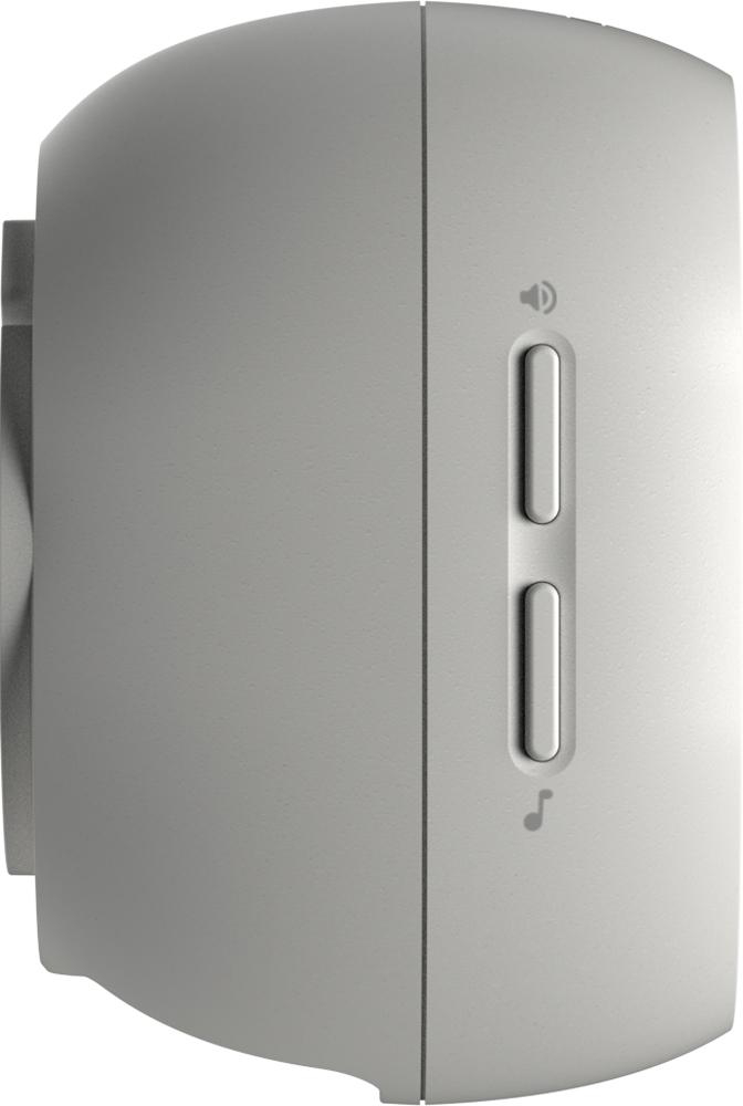 Eine Seitenansicht eines weißen Geräts mit Lautstärke- und Funktionstasten.
