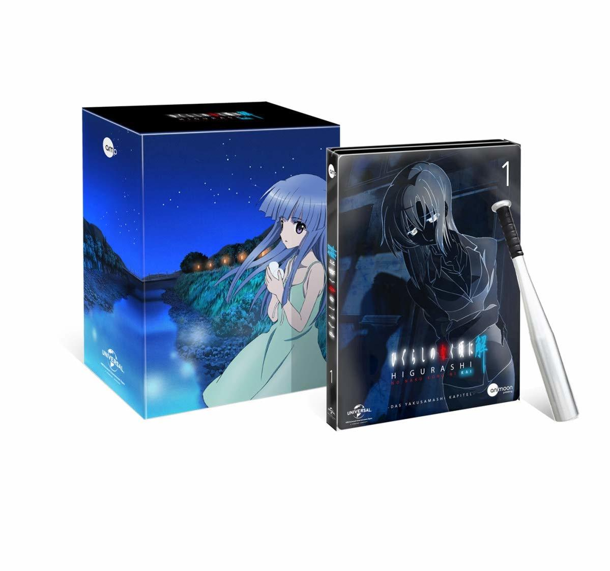 Anime-Box-Set mit Frau am Fluss. DVD-Hülle und Baseballschläger sichtbar.